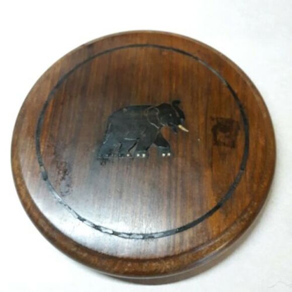 Elephant Inlaid Wood Table Top Vintage 12" - Picture 1 of 9